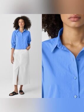 NWT Eileen Fisher Washed Organic Cotton Poplin Classic Collar Shirt Minimalist